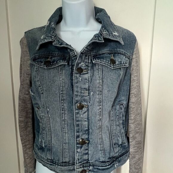 Free People Sweatshirt Knit Jean Distressed Streetwear Fall Jacket Size S - Picture 8 of 10